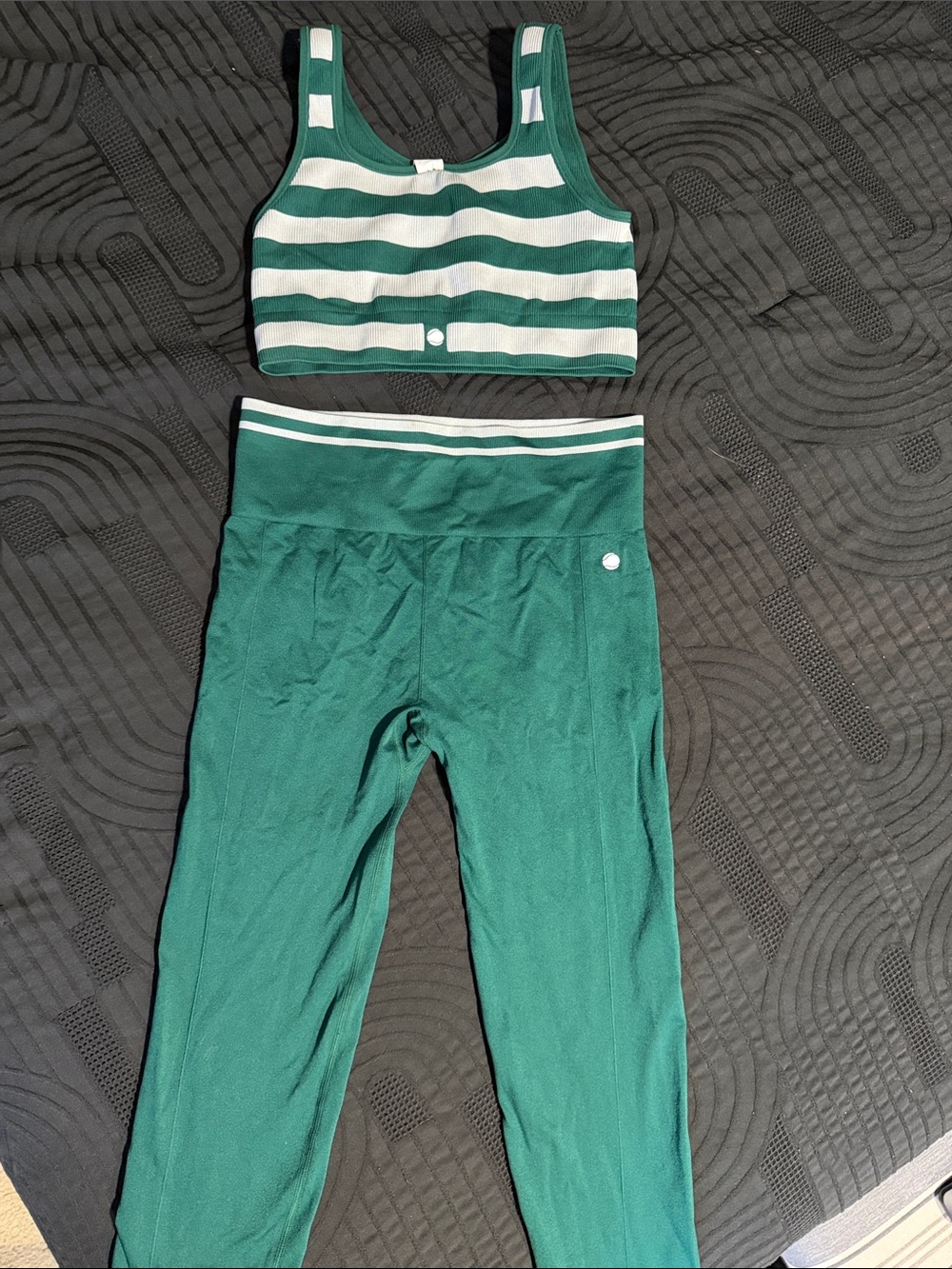 Striped Green Sports Bra & High-Waist Leggings Set